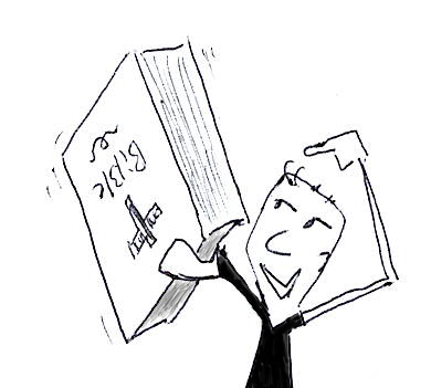 Cartoon sketch guy holding Bible upside down